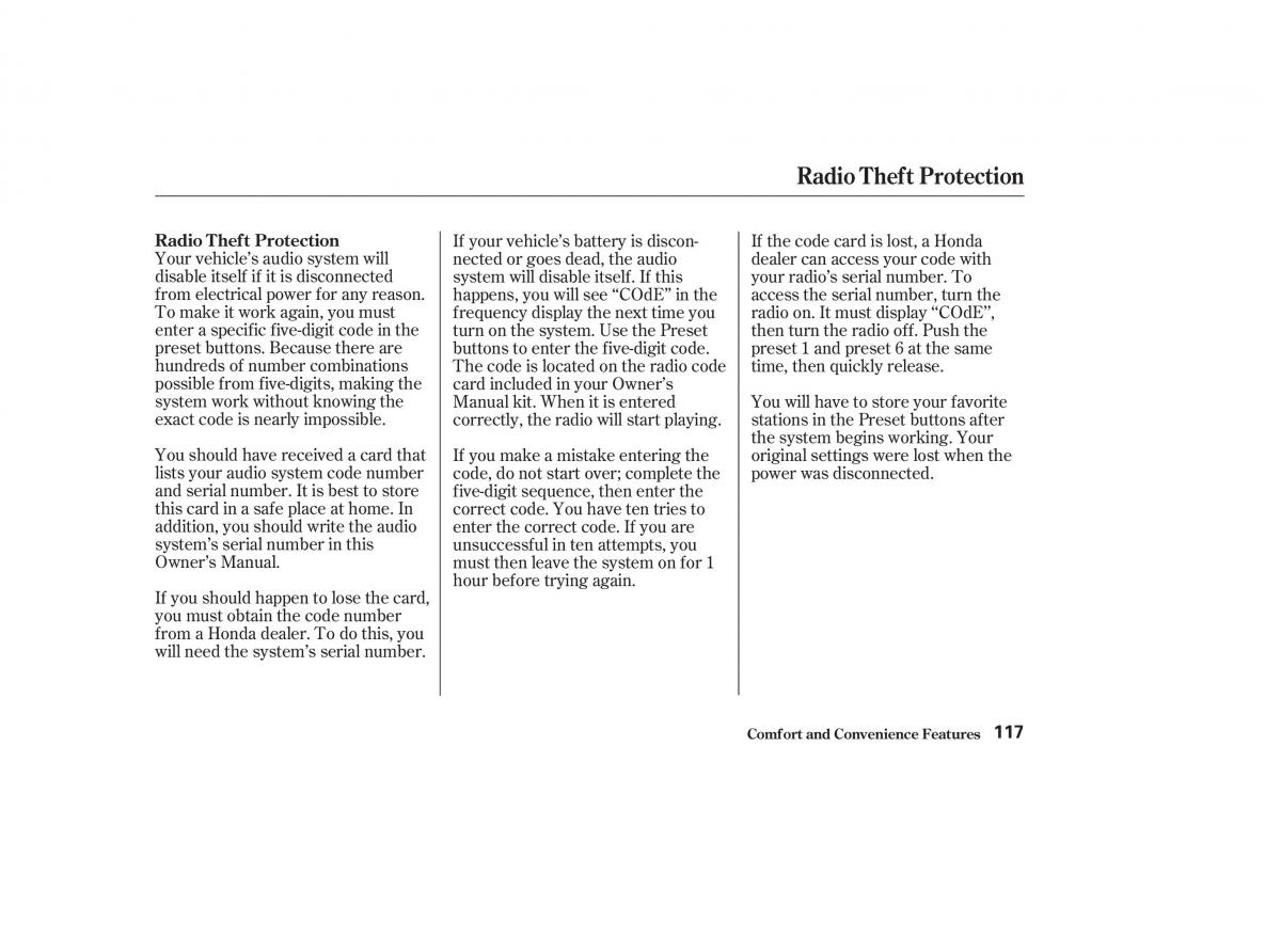 Honda CR V II 2 owners manual / page 122