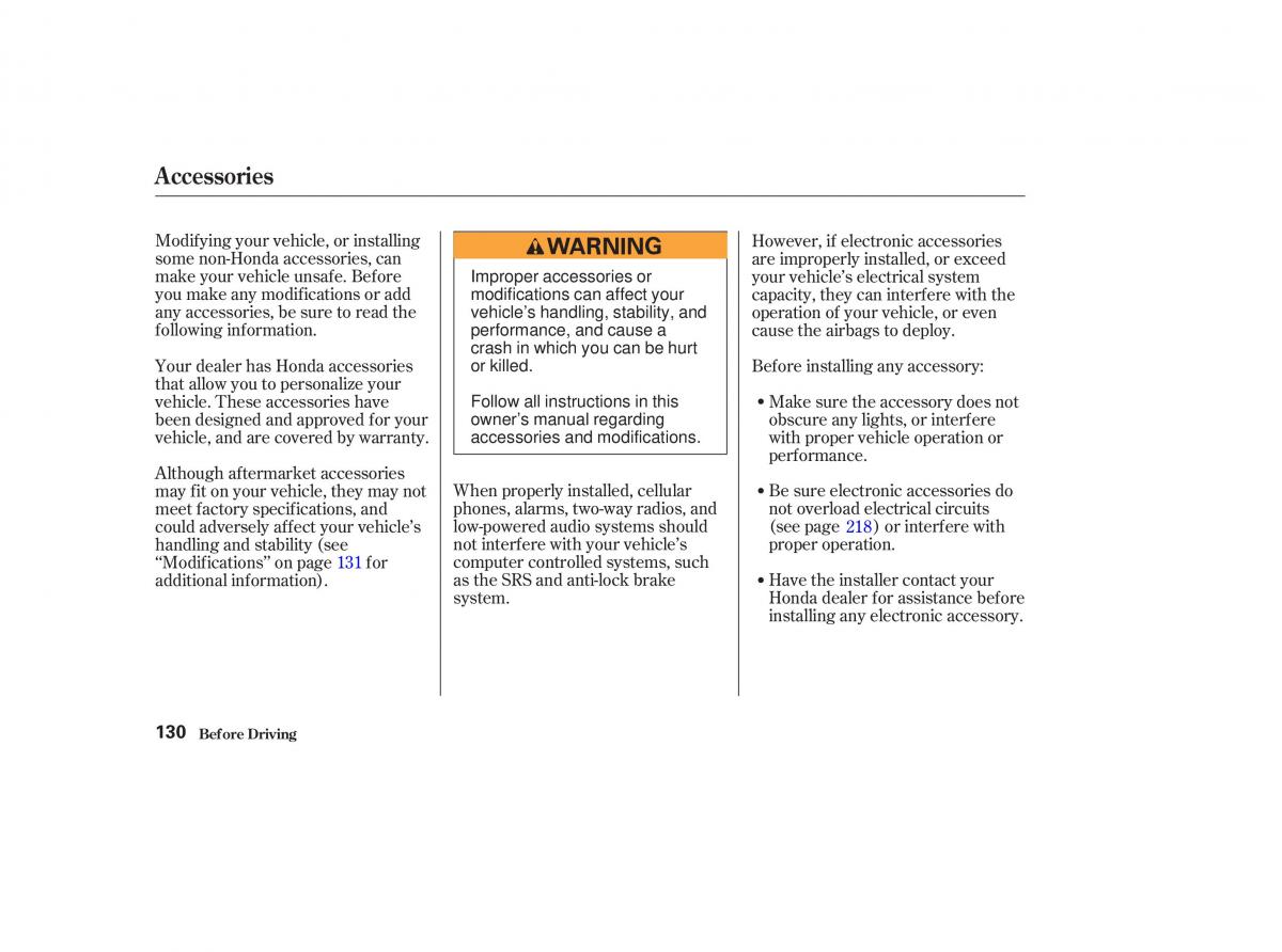 Honda CR V II 2 owners manual / page 135