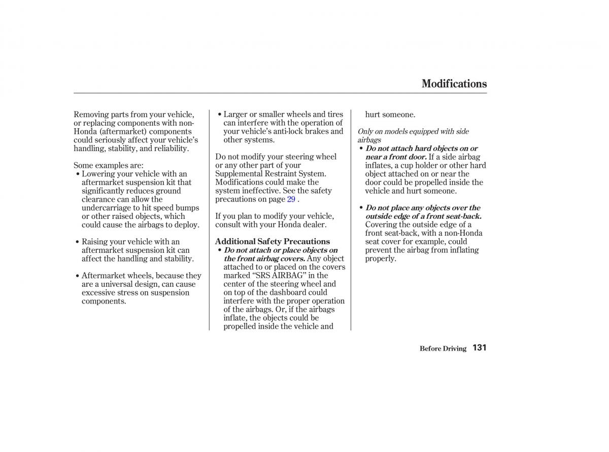 Honda CR V II 2 owners manual / page 136