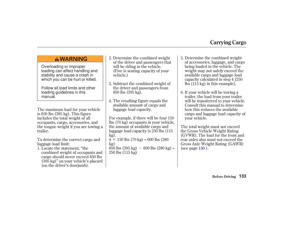 Honda CR V II 2 owners manual / page 138