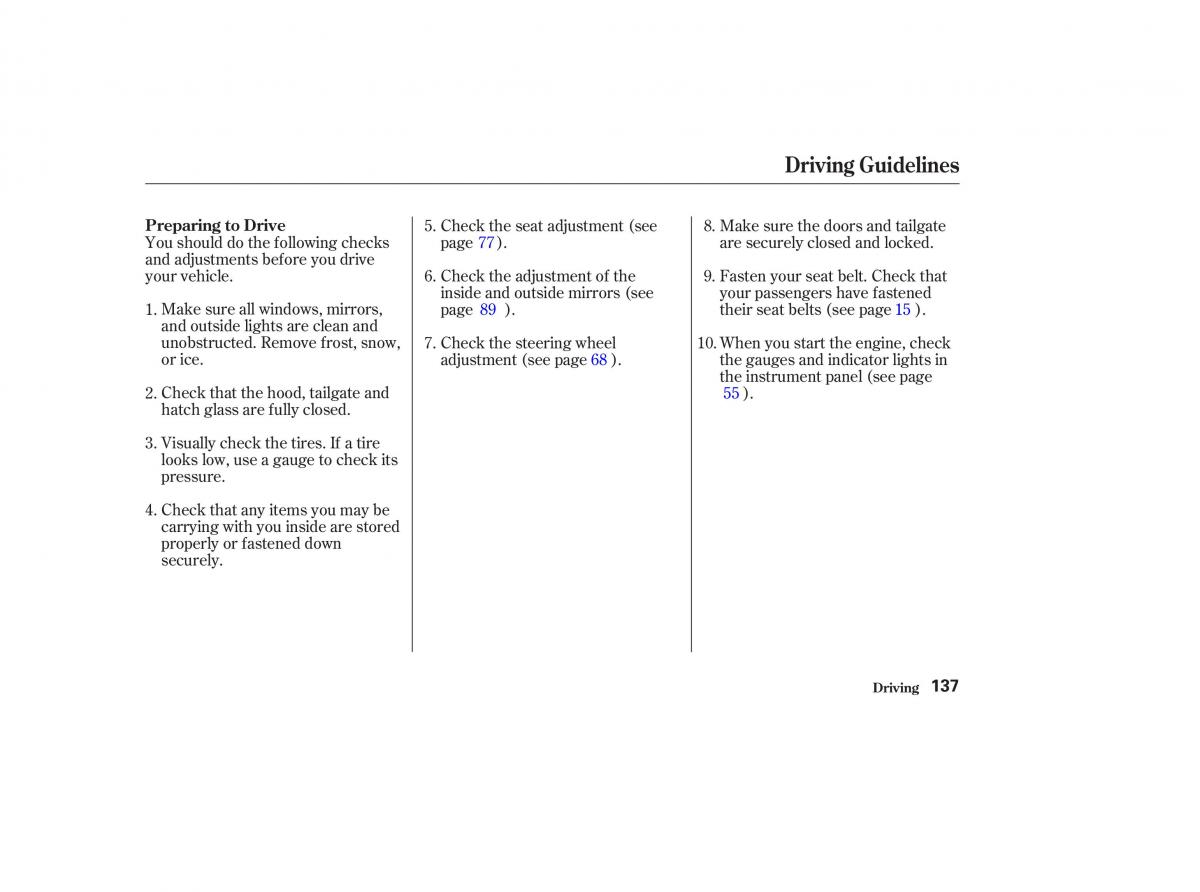 Honda CR V II 2 owners manual / page 142