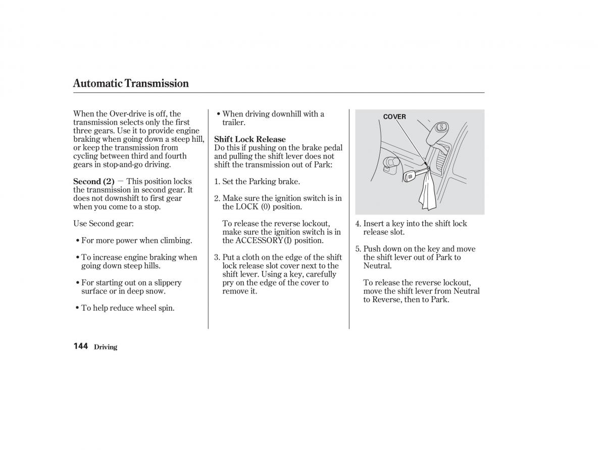 Honda CR V II 2 owners manual / page 149