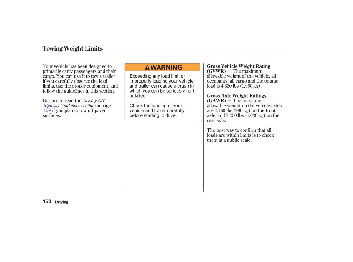 Honda CR V II 2 owners manual / page 155