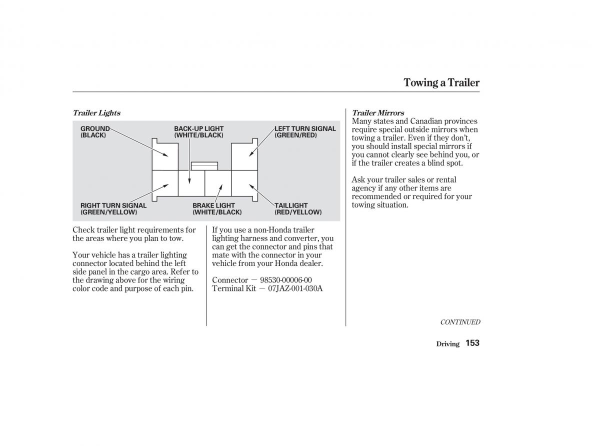 Honda CR V II 2 owners manual / page 158