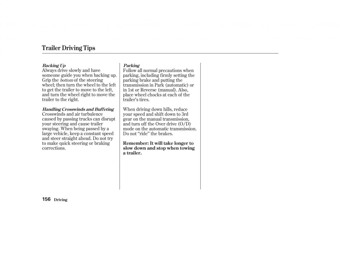 Honda CR V II 2 owners manual / page 161