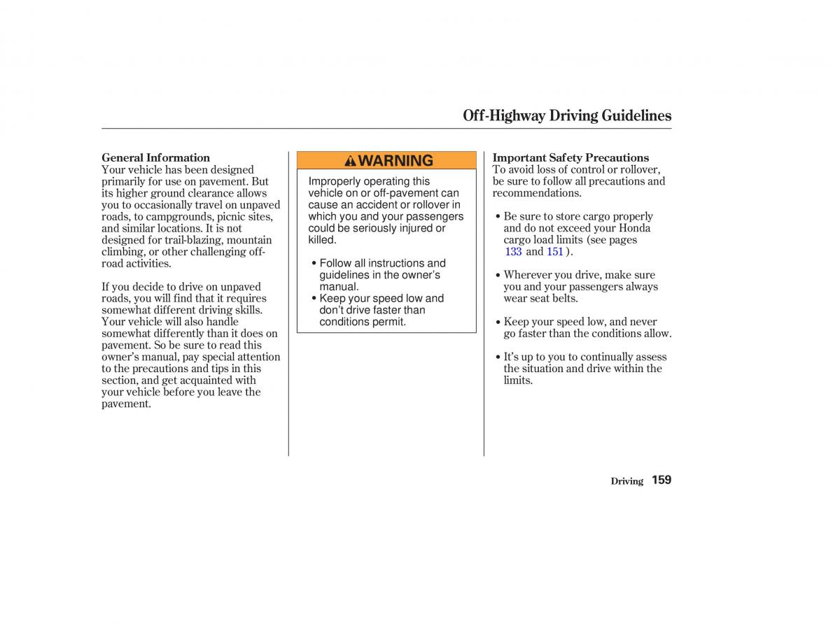 Honda CR V II 2 owners manual / page 164