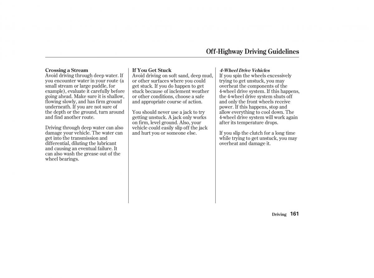 Honda CR V II 2 owners manual / page 166