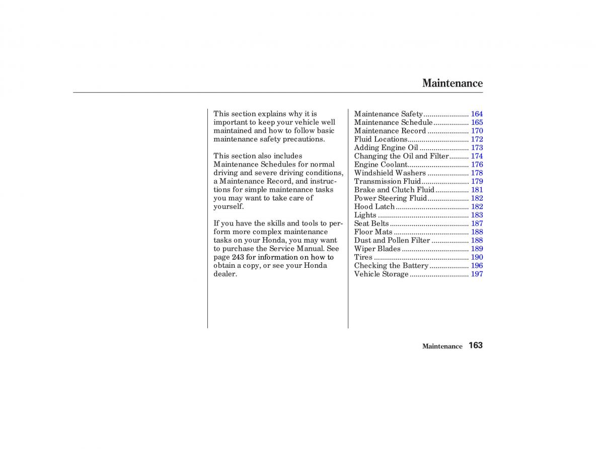 Honda CR V II 2 owners manual / page 168