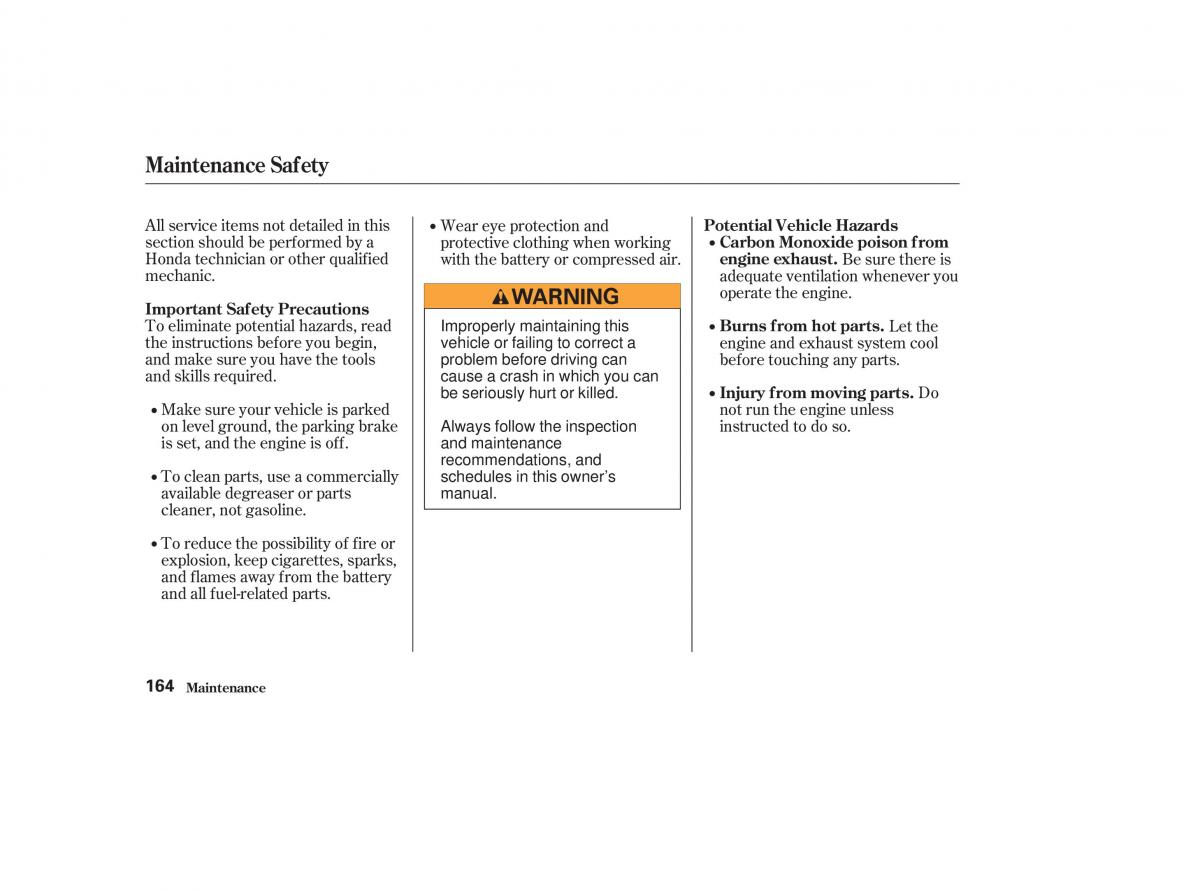 Honda CR V II 2 owners manual / page 169