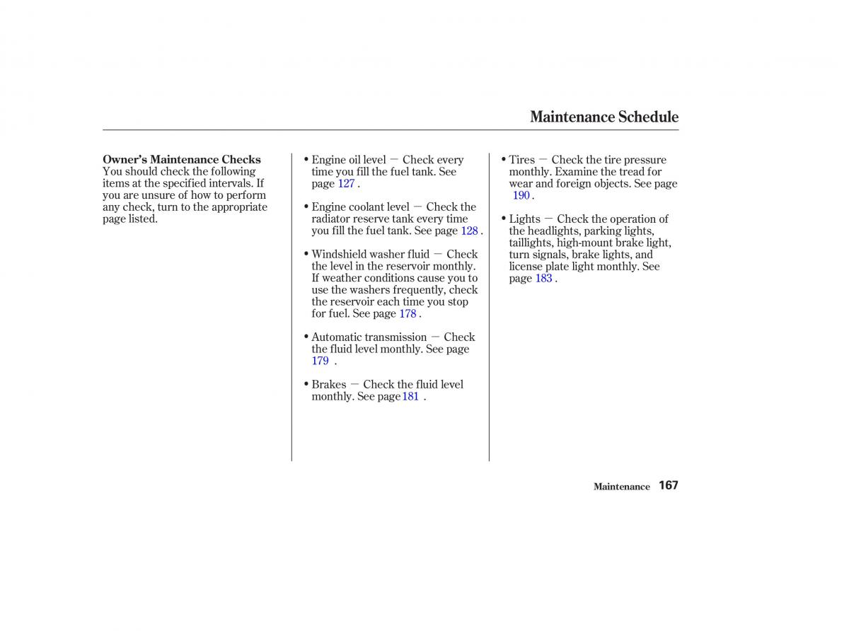 Honda CR V II 2 owners manual / page 172