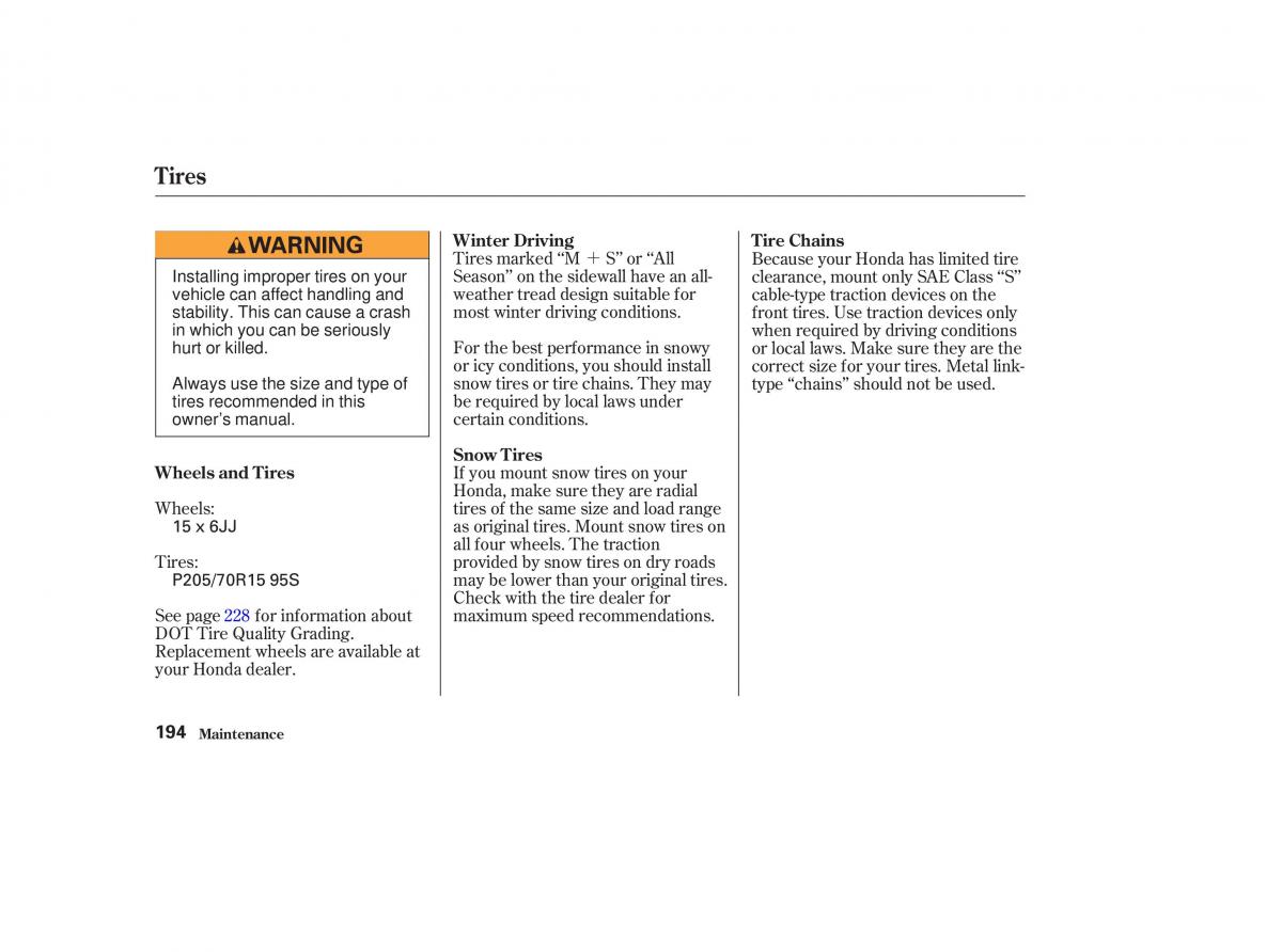 Honda CR V II 2 owners manual / page 199