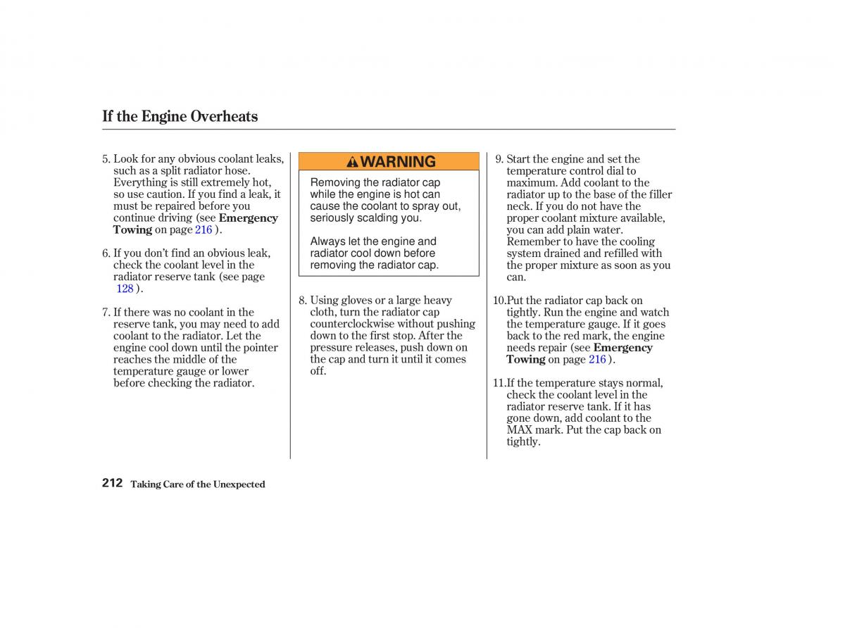 Honda CR V II 2 owners manual / page 217