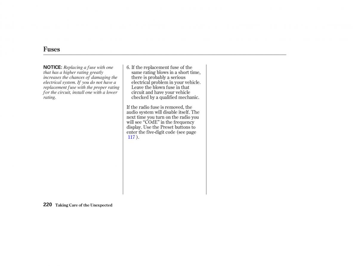 Honda CR V II 2 owners manual / page 225