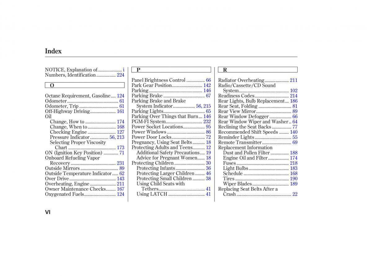 Honda CR V II 2 owners manual / page 253