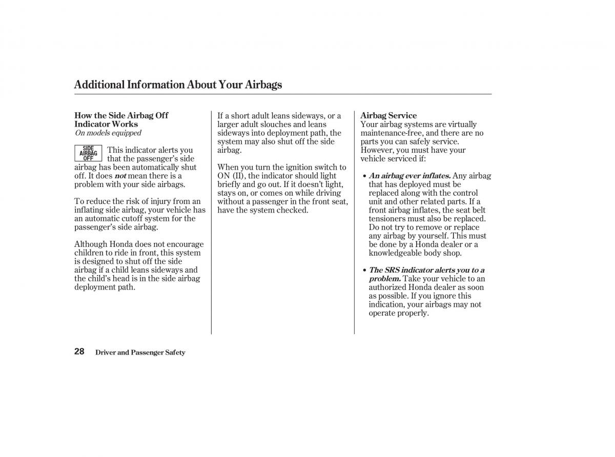 Honda CR V II 2 owners manual / page 33