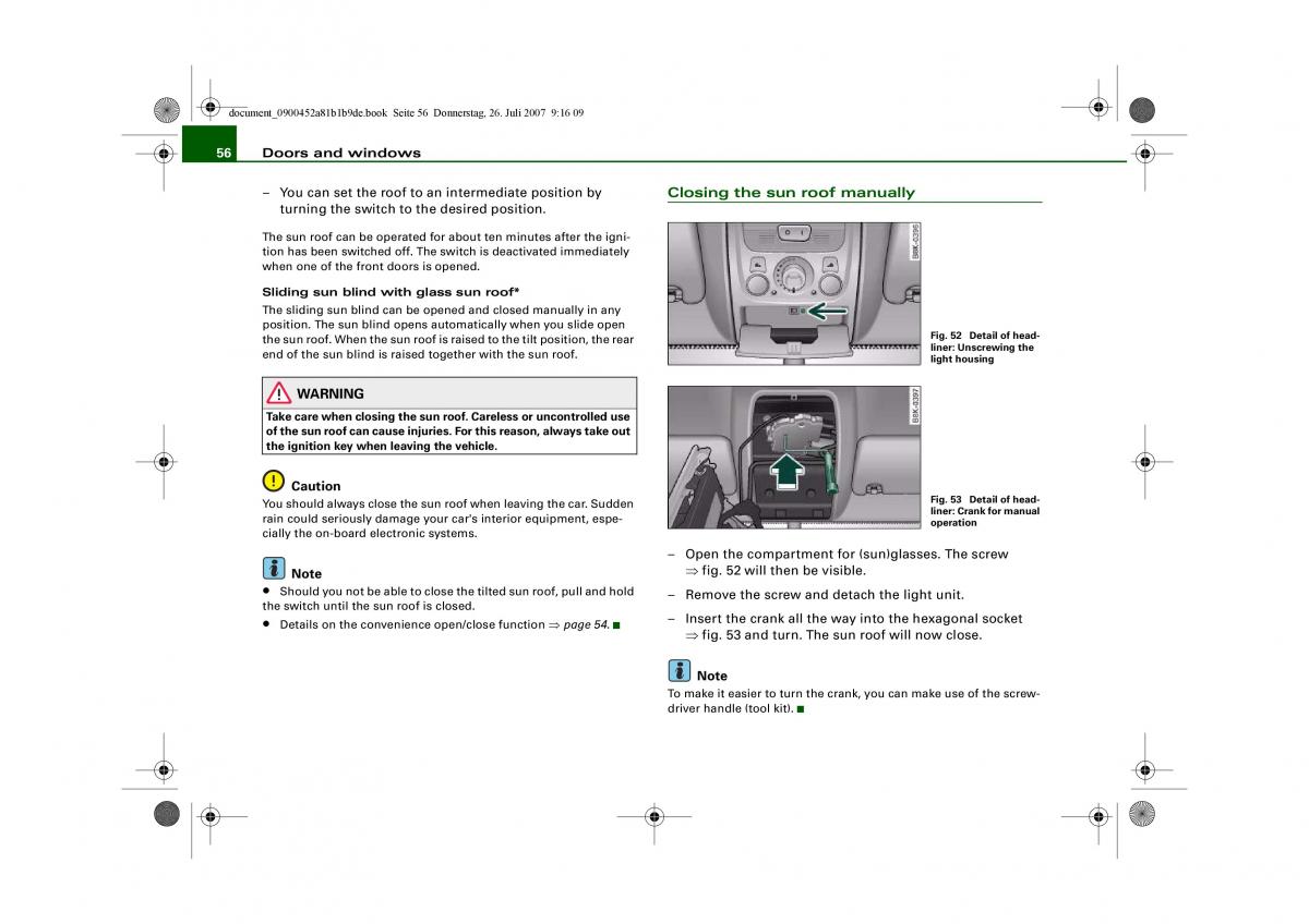 Audi A4 B8 owners manual / page 58