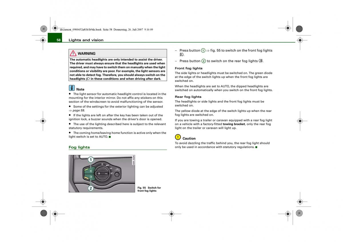 Audi A4 B8 owners manual / page 60