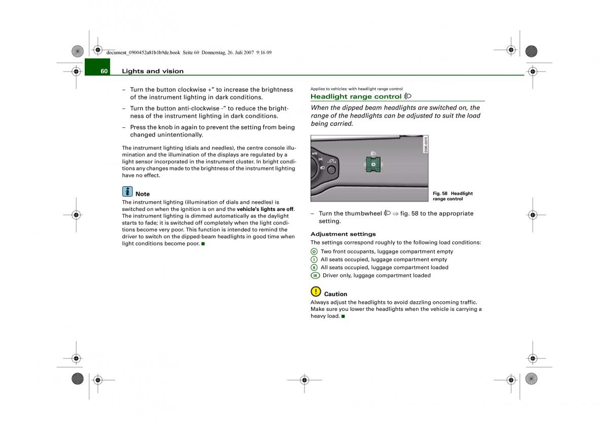 Audi A4 B8 owners manual / page 62