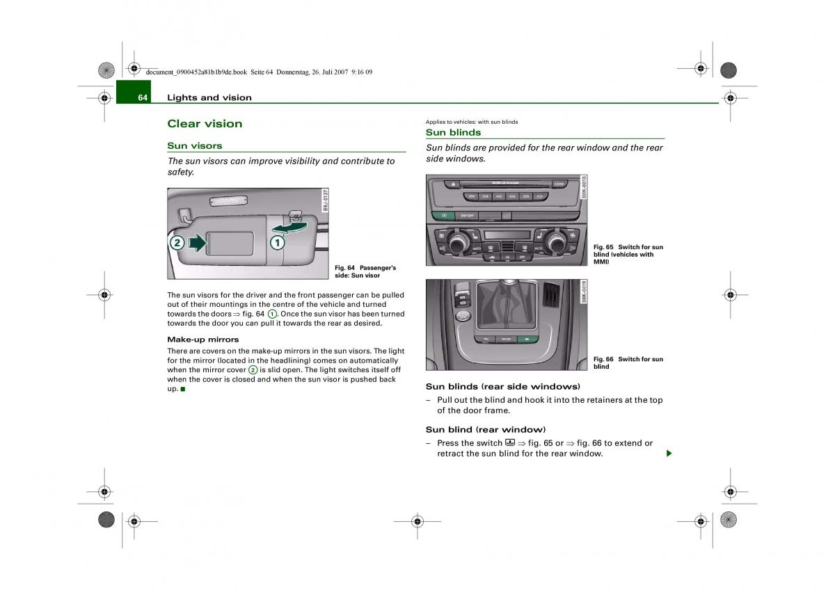 Audi A4 B8 owners manual / page 66