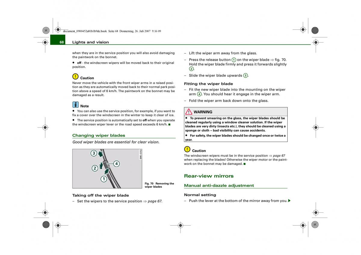 Audi A4 B8 owners manual / page 70