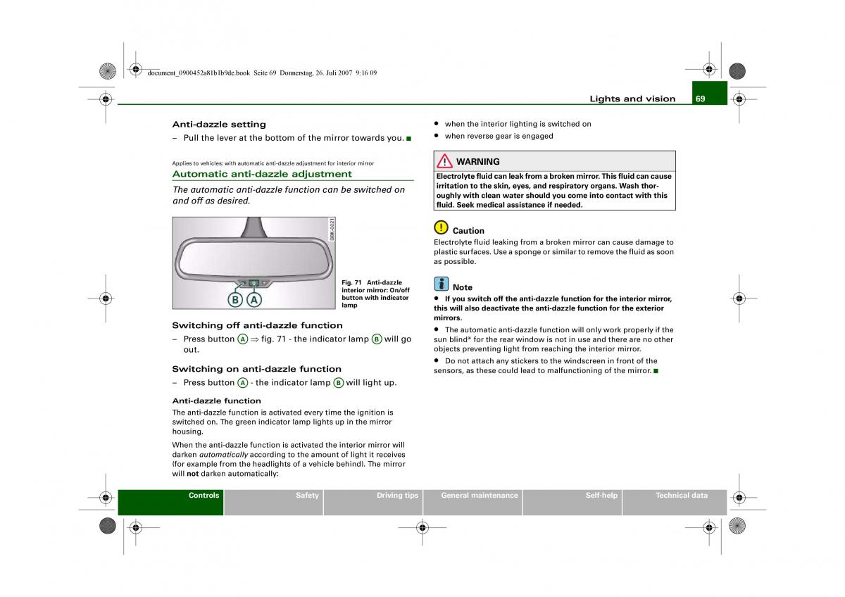 Audi A4 B8 owners manual / page 71