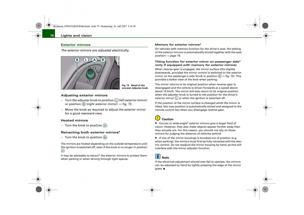 Audi A4 B8 owners manual / page 72