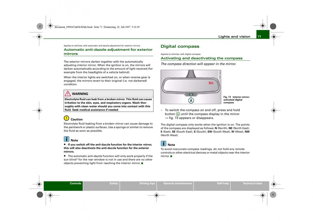 Audi A4 B8 owners manual / page 73