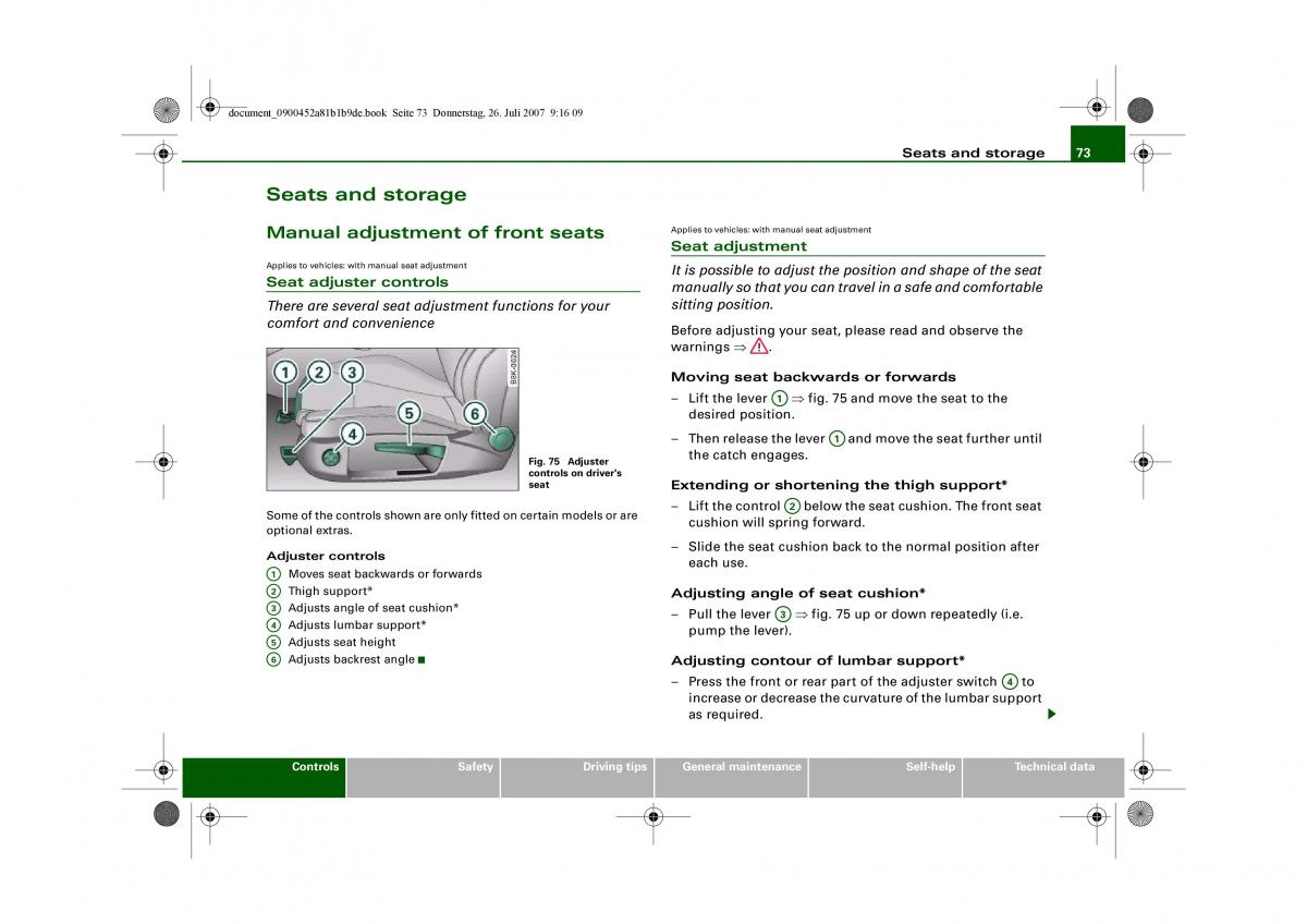 Audi A4 B8 owners manual / page 75