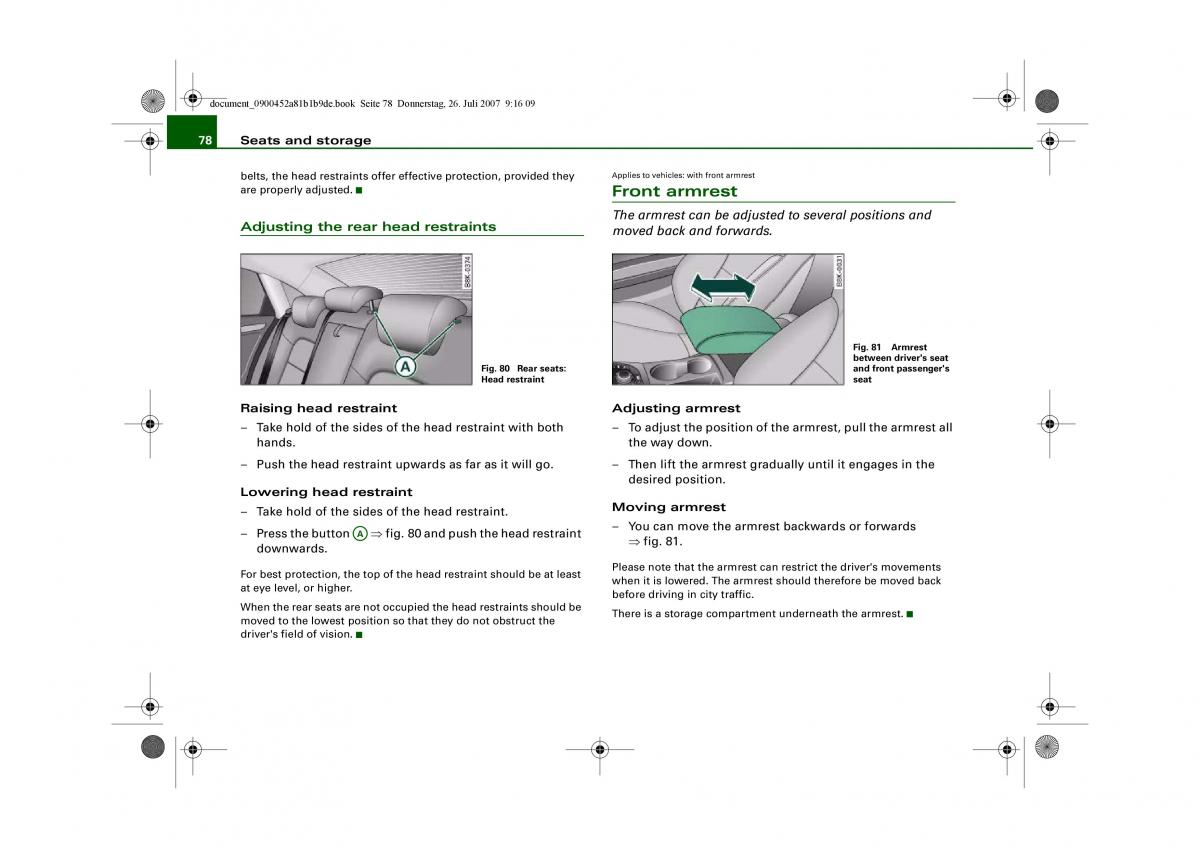 Audi A4 B8 owners manual / page 80