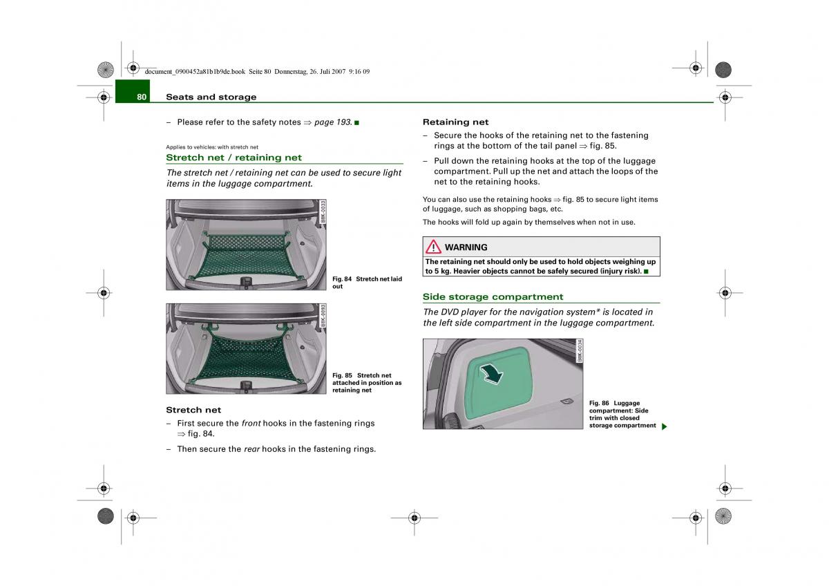 Audi A4 B8 owners manual / page 82