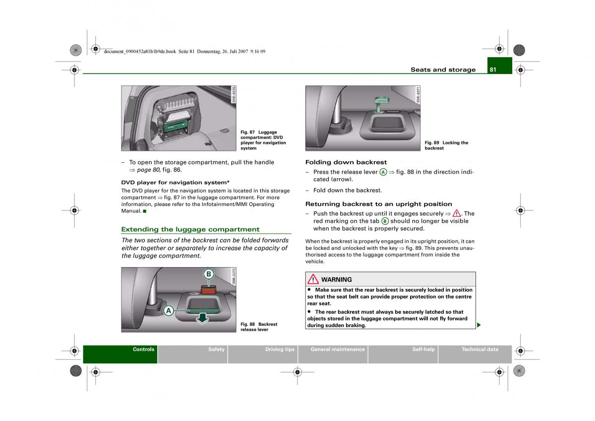 Audi A4 B8 owners manual / page 83