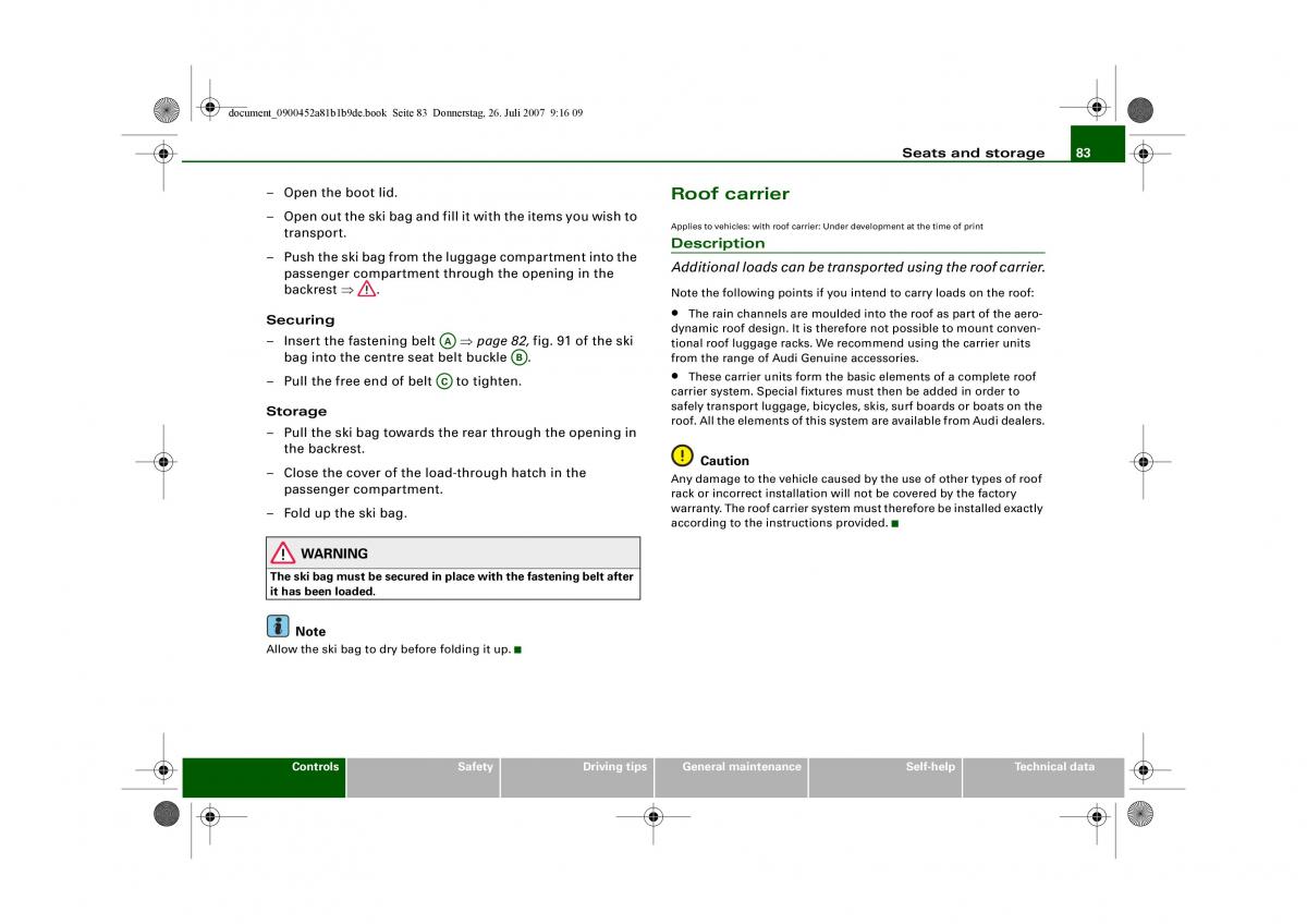 Audi A4 B8 owners manual / page 85