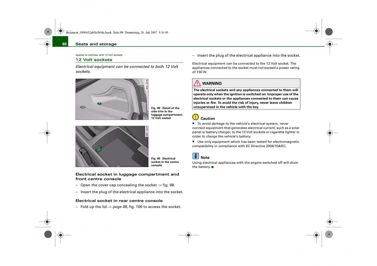 Audi A4 B8 owners manual / page 90