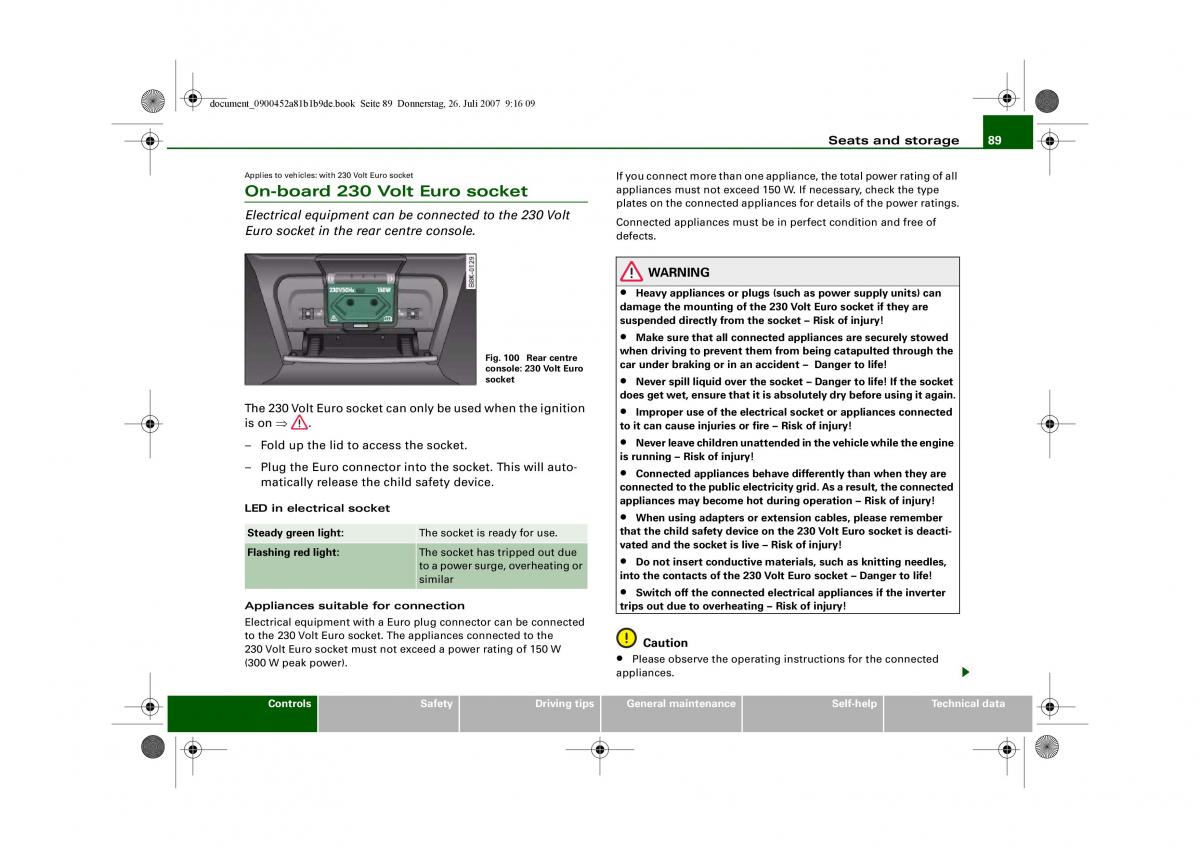 Audi A4 B8 owners manual / page 91