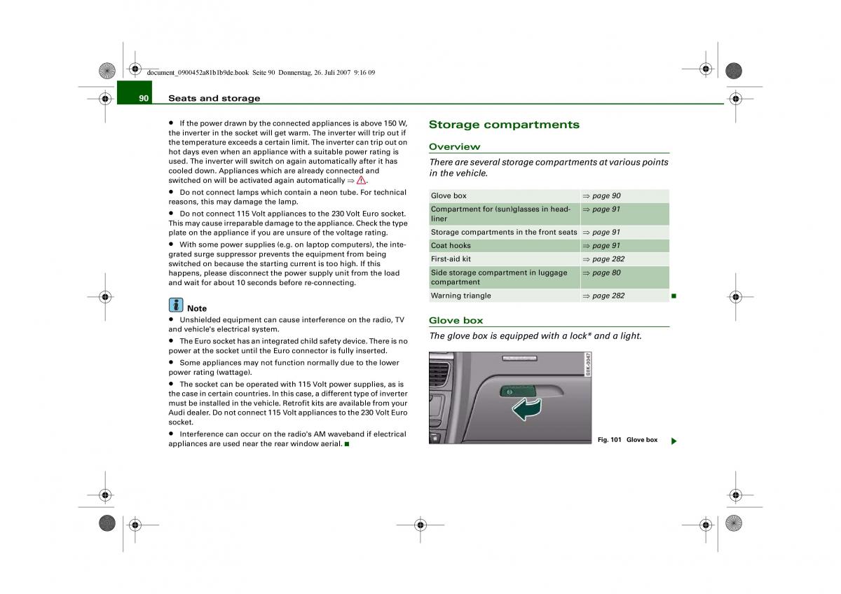 Audi A4 B8 owners manual / page 92