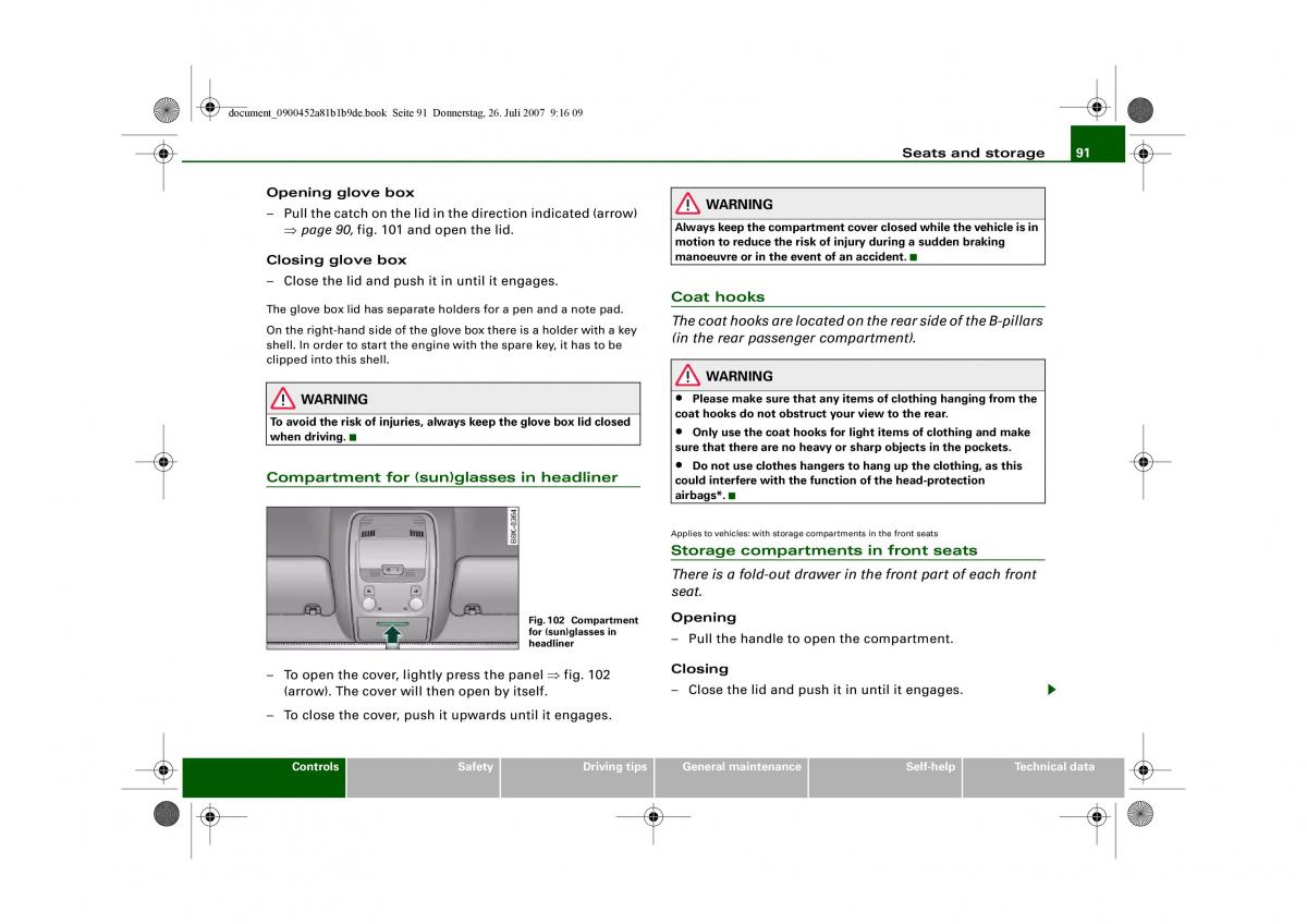 Audi A4 B8 owners manual / page 93