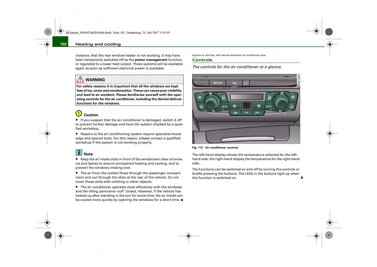 manual Audi A4 Audi A4 B8 owners manual / page 104