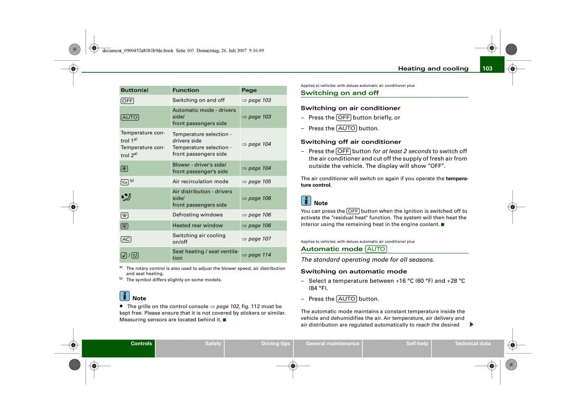 Audi A4 B8 owners manual / page 105