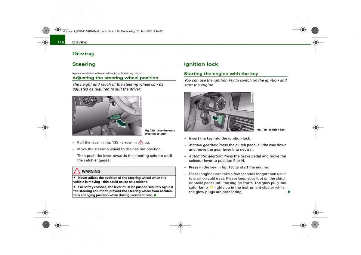 Audi A4 B8 owners manual / page 118