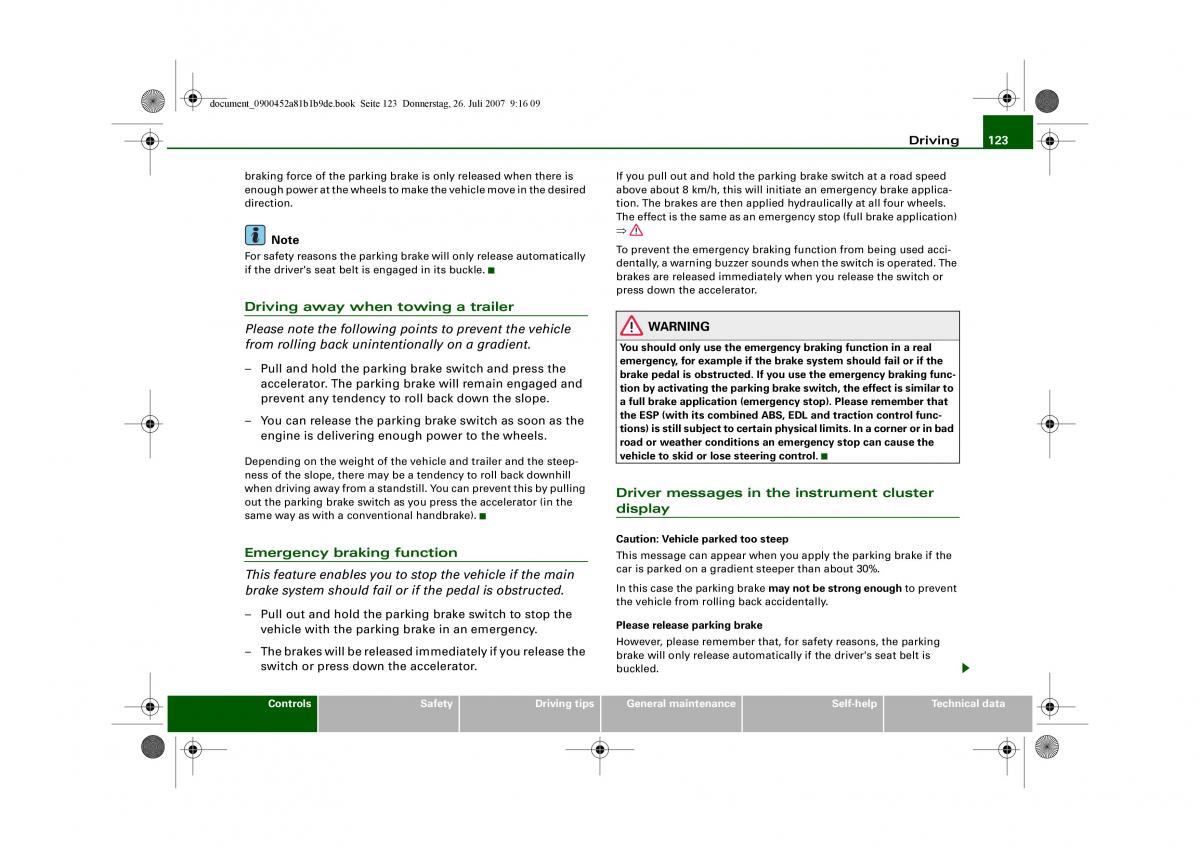 Audi A4 B8 owners manual / page 125