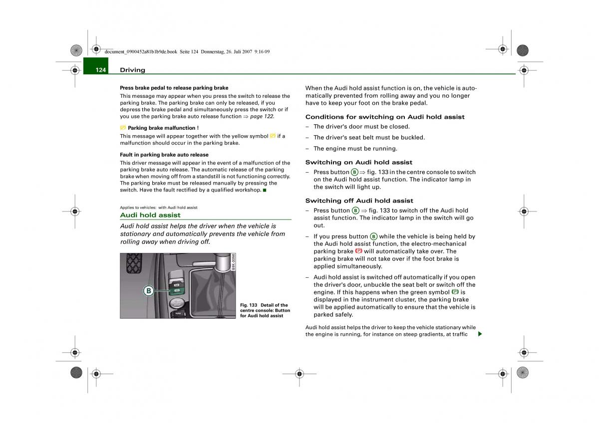 Audi A4 B8 owners manual / page 126