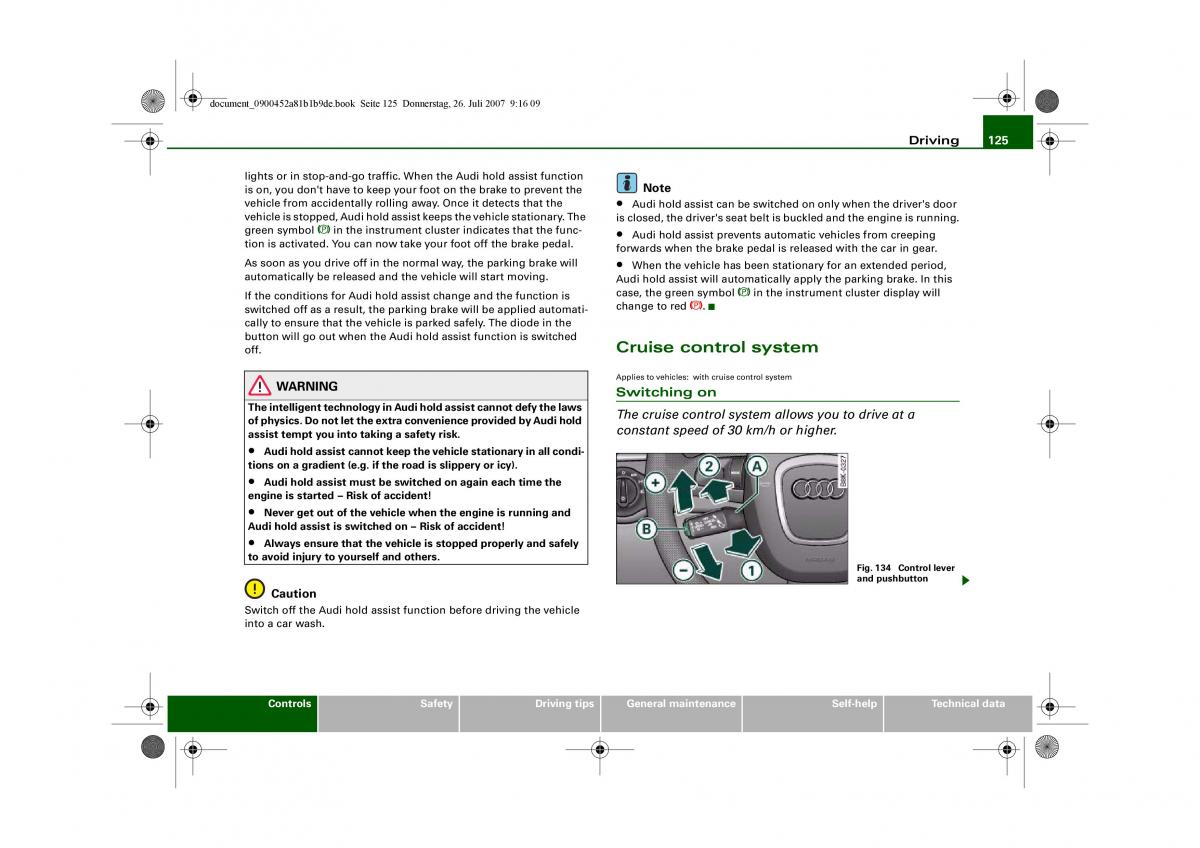 Audi A4 B8 owners manual / page 127