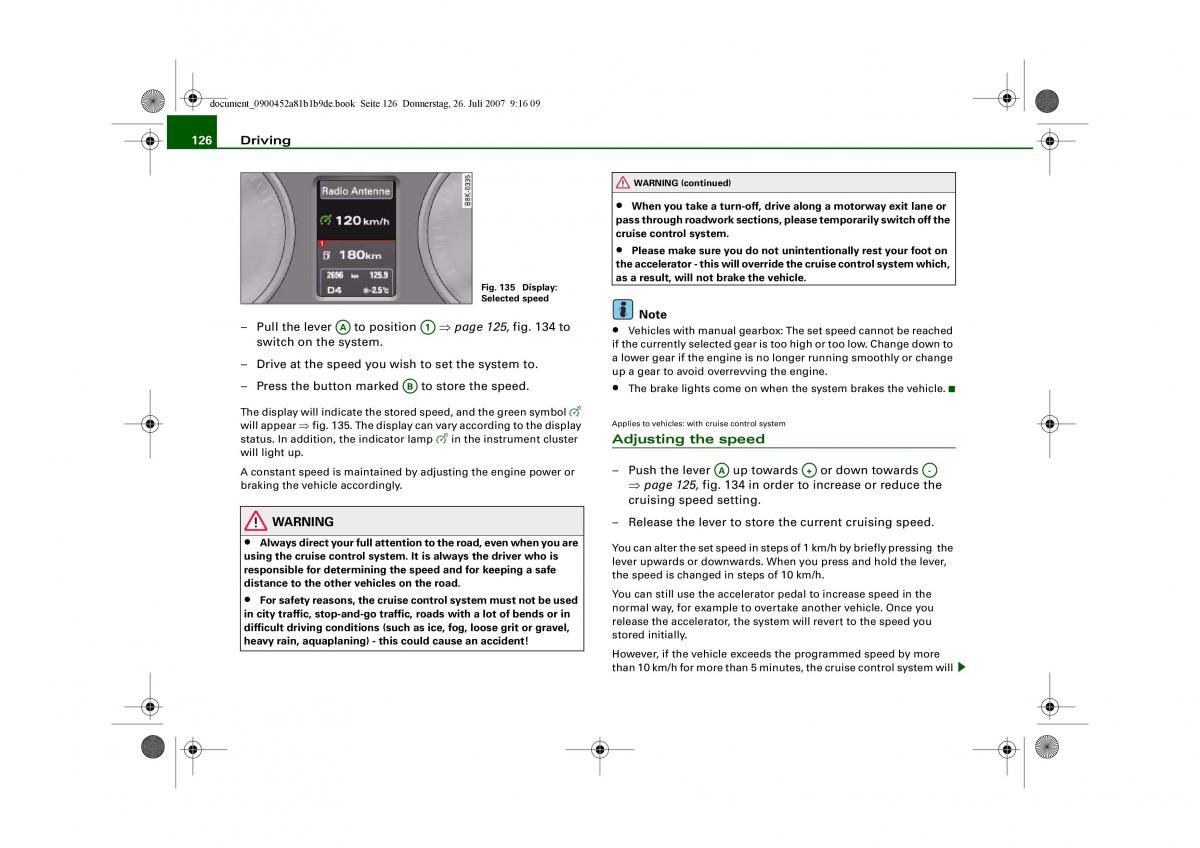 Audi A4 B8 owners manual / page 128