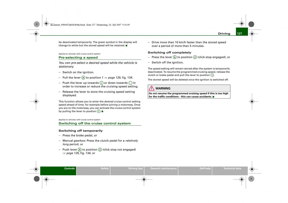 Audi A4 B8 owners manual / page 129