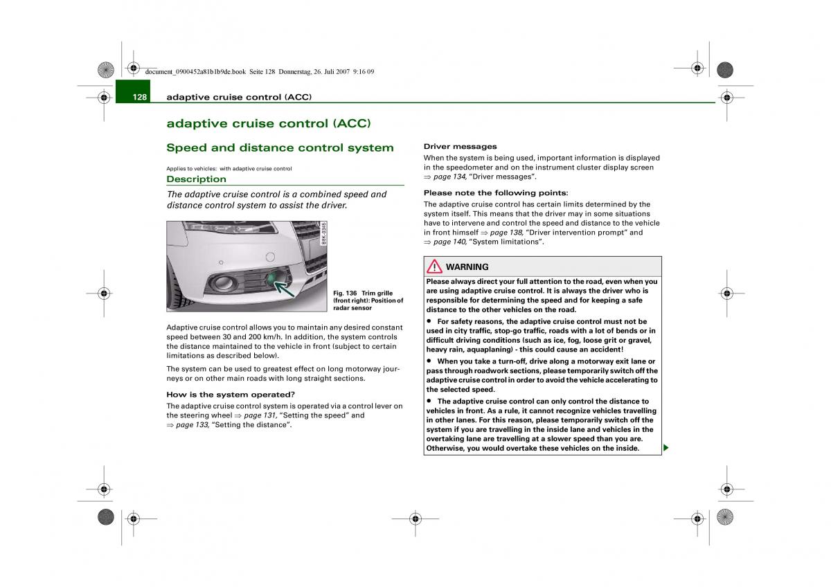 Audi A4 B8 owners manual / page 130