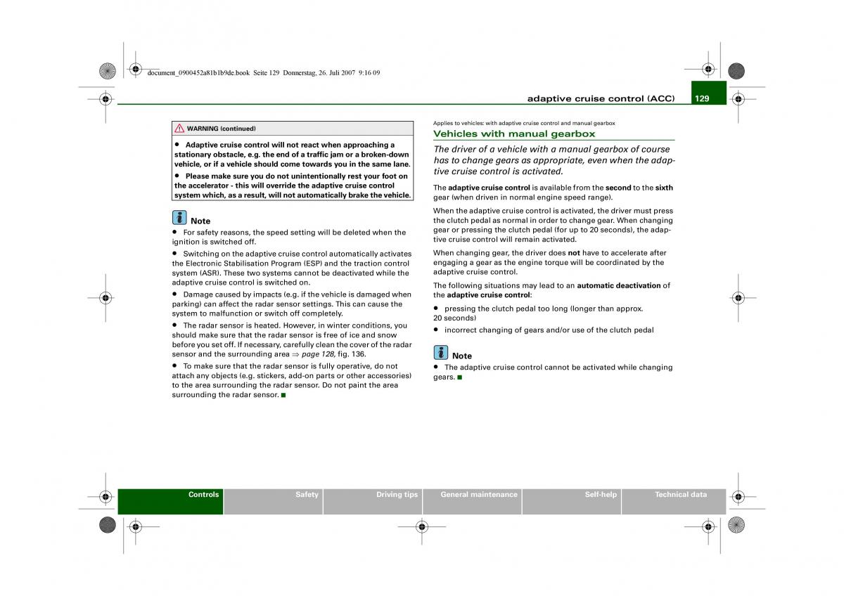 Audi A4 B8 owners manual / page 131