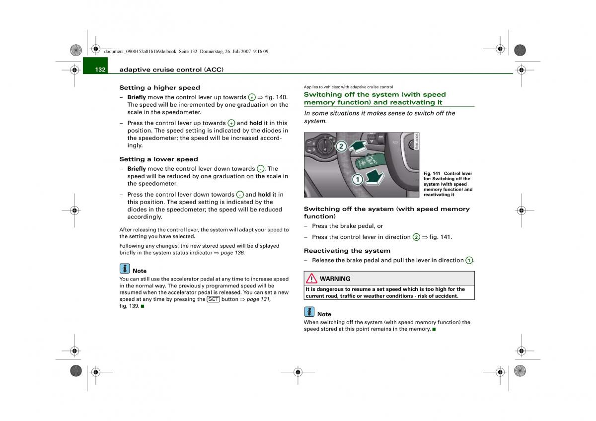 Audi A4 B8 owners manual / page 134