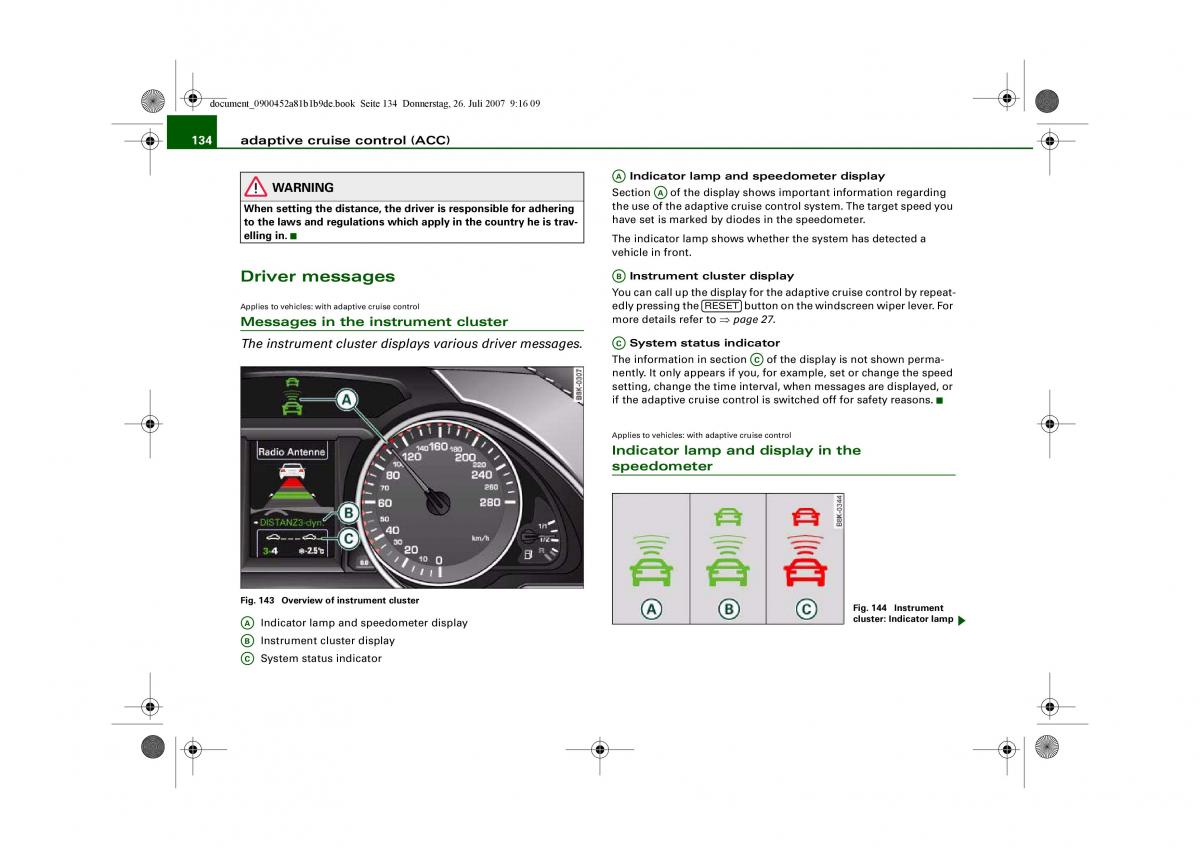 Audi A4 B8 owners manual / page 136