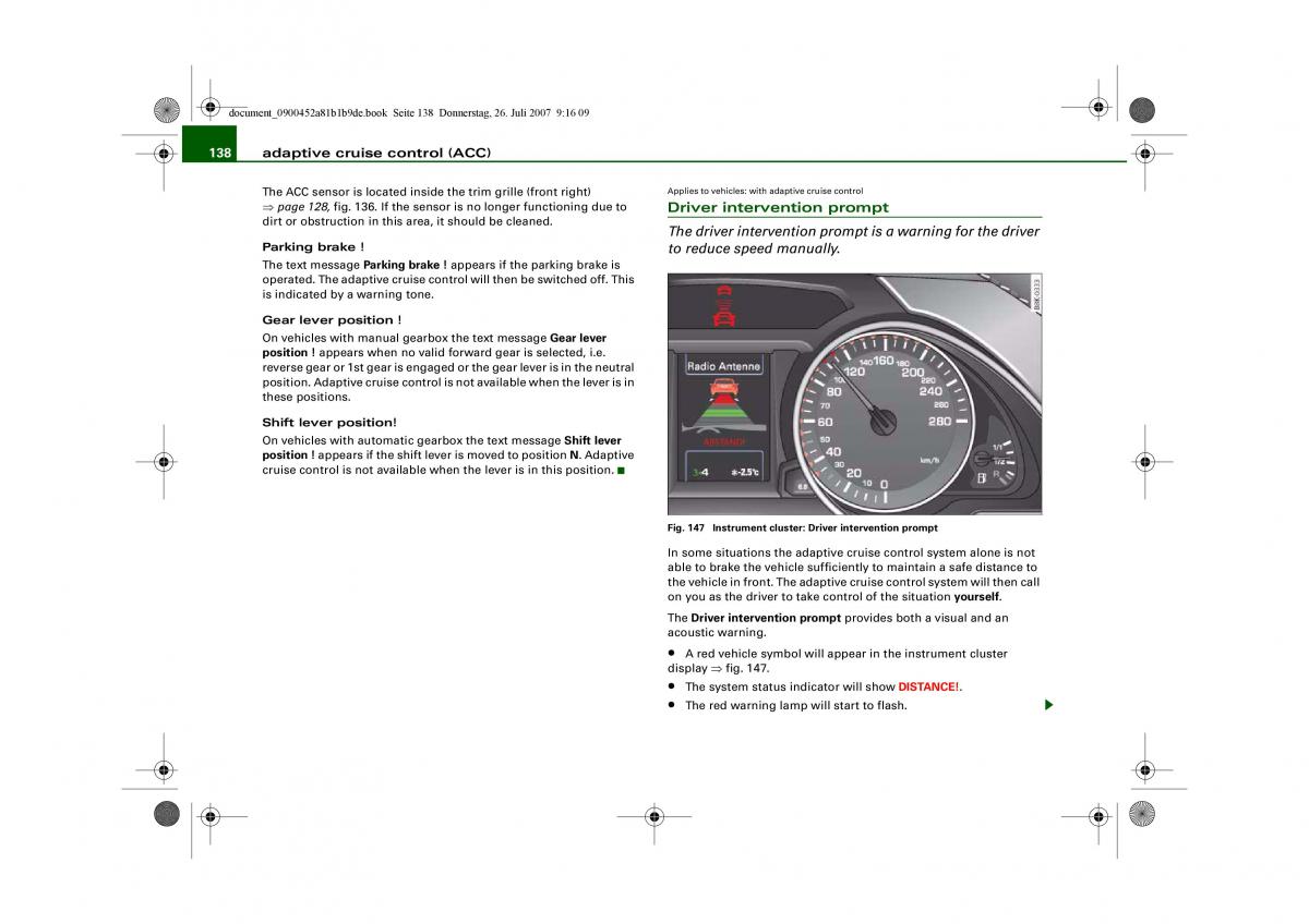 Audi A4 B8 owners manual / page 140