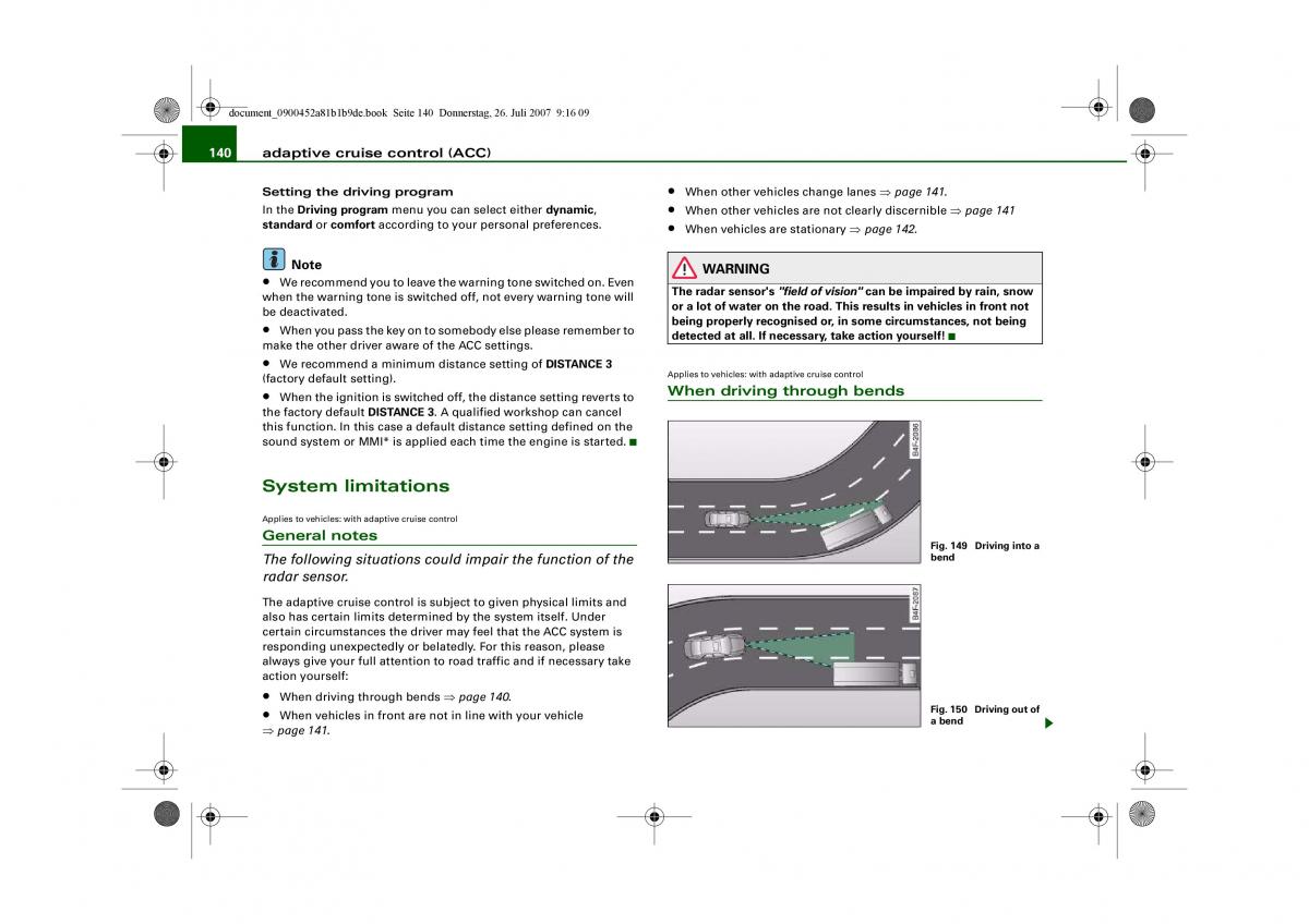 Audi A4 B8 owners manual / page 142